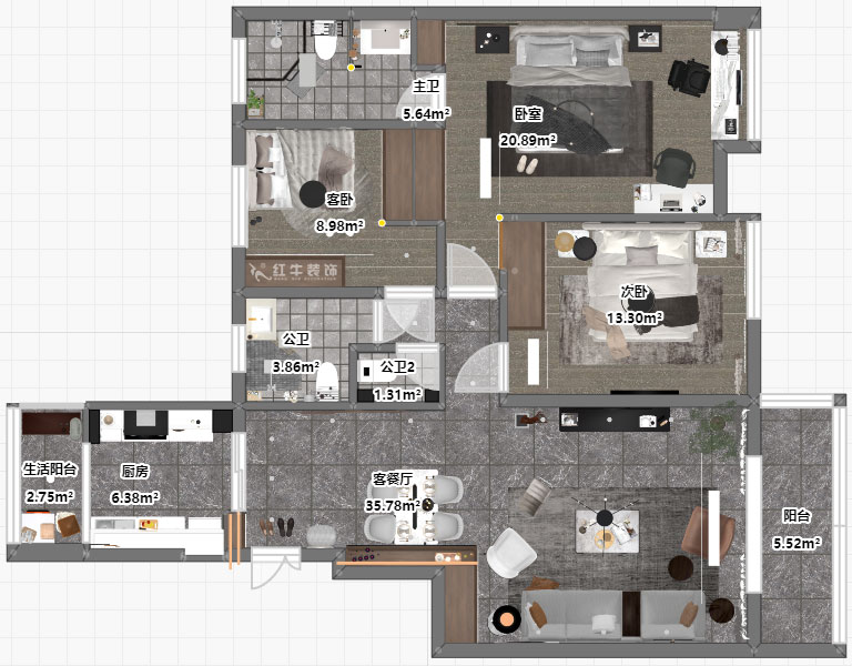 劉小勇｜武夷商城2-401-138㎡-現(xiàn)代風(fēng)格｜3室2廳2衛(wèi)｜老房裝修｜定制家￥180000｜全包18