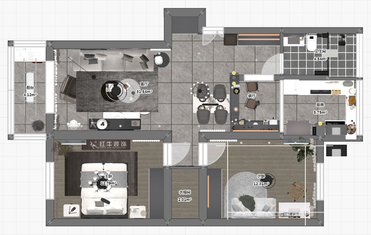 蔣?。旄@43-401-90㎡-現(xiàn)代簡(jiǎn)約風(fēng)格｜2室1廳1衛(wèi)｜舊房裝修｜定制家￥122757｜全包12萬｜00_03平面彩圖