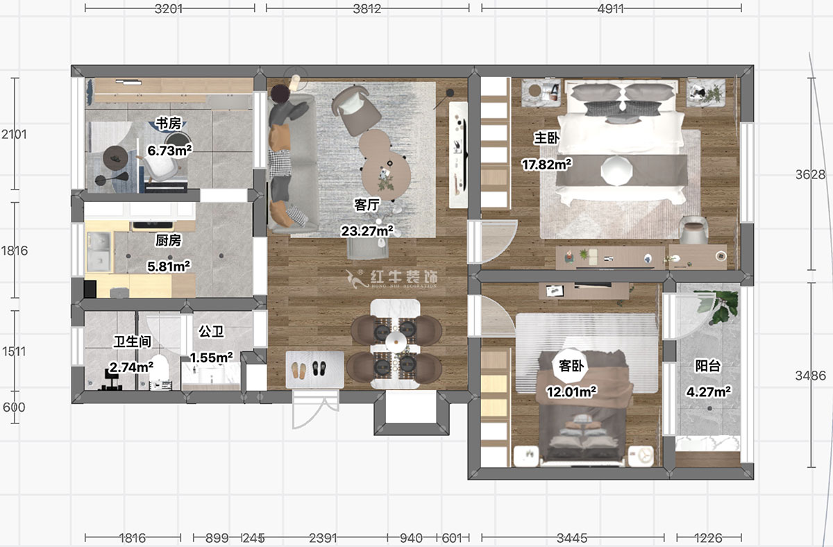 顧娟｜苜蓿園大街238號4-3-507-86㎡-北歐風格｜3室2廳1衛(wèi)｜舊房裝修｜定制家｜全包12