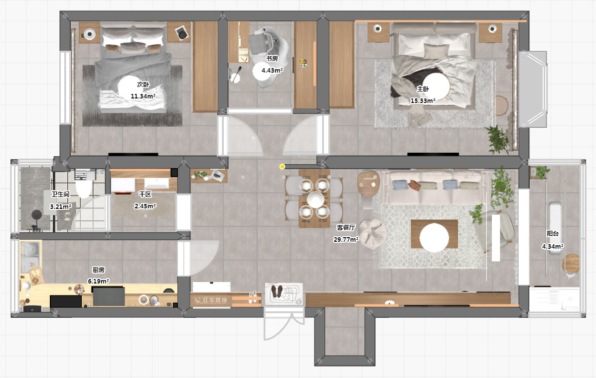 朱彥｜華陽(yáng)佳園華清苑109-201-98㎡-北歐風(fēng)格｜2室2廳1衛(wèi)｜老房裝修｜定制家｜全包12萬(wàn)｜00_03平面彩圖