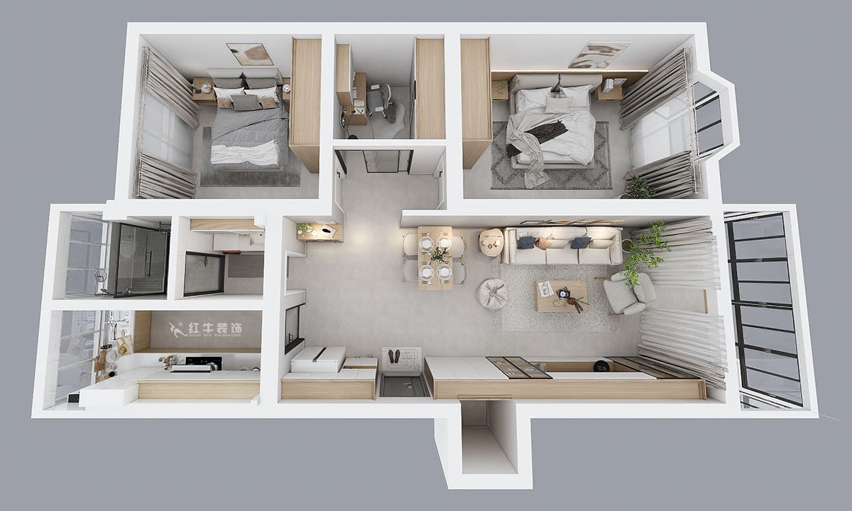 朱彥｜華陽(yáng)佳園華清苑109-201-98㎡-北歐風(fēng)格｜2室2廳1衛(wèi)｜老房裝修｜定制家｜全包12萬(wàn)｜00_04鳥瞰圖