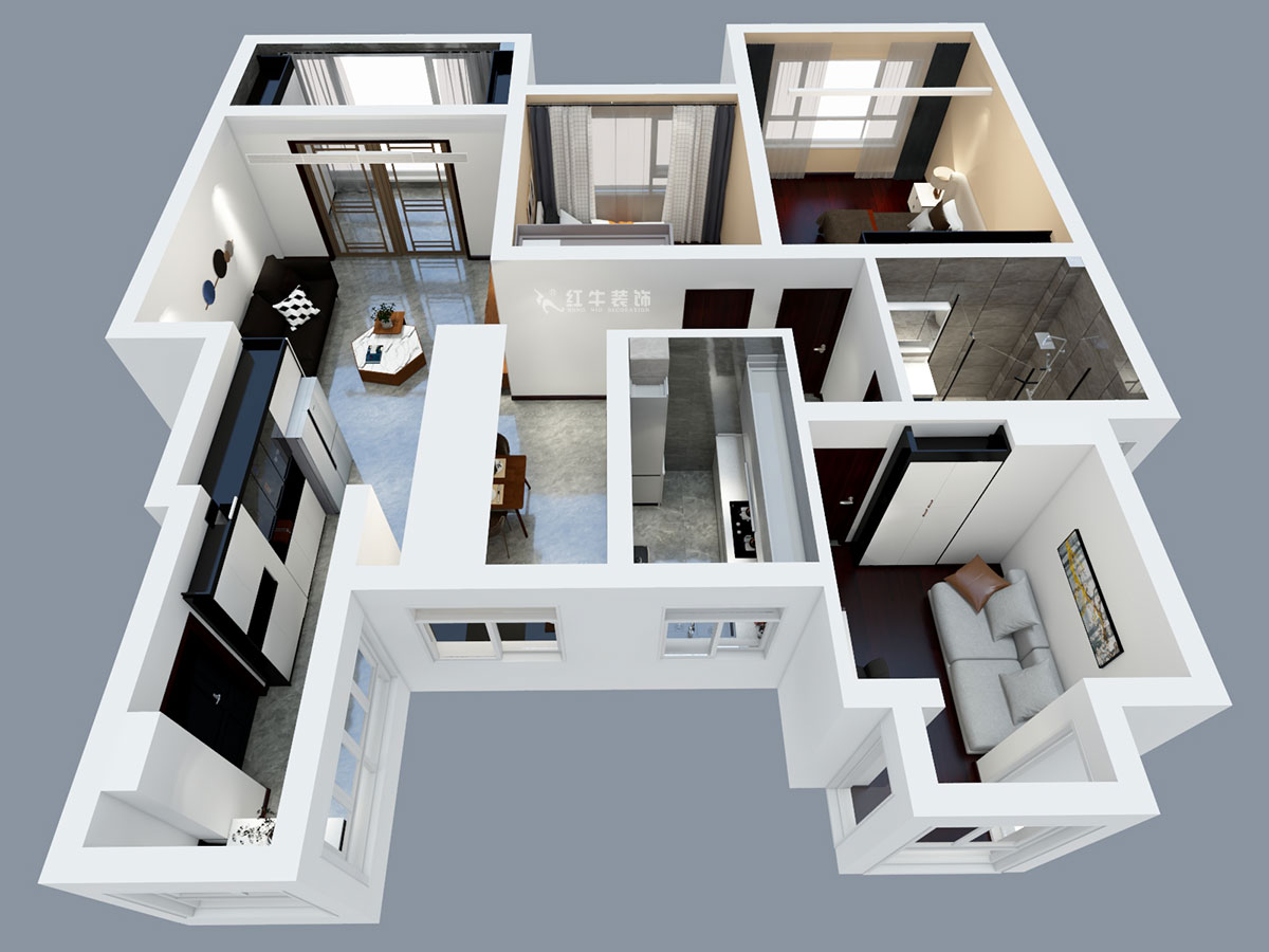 張智猿｜弘陽(yáng)上院19-504-110㎡-現(xiàn)代風(fēng)格｜3室2廳1衛(wèi)｜新房裝修｜定制家￥100902｜全包14萬(wàn)｜00_04鳥(niǎo)瞰圖