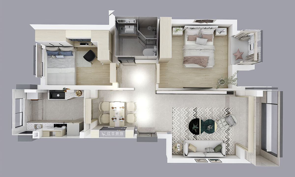 朱明琪｜遠(yuǎn)拓橡樹城12-3-505-85㎡-現(xiàn)代簡約風(fēng)格｜3室2廳1衛(wèi)｜新房裝修｜定制家￥120106｜全包12萬｜00_04鳥瞰圖