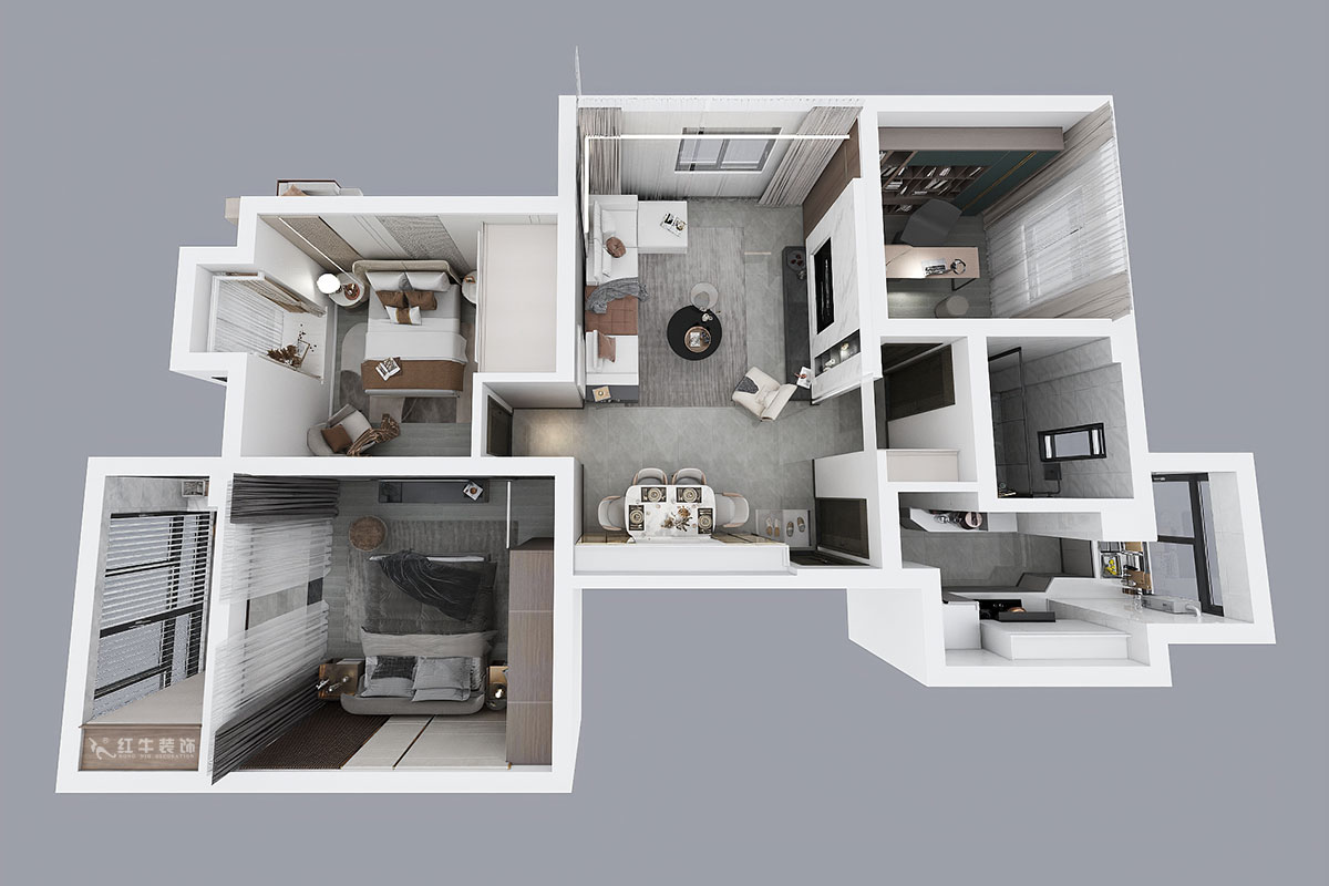 朱明琪｜亞都天元居9-1004-113㎡-現(xiàn)代簡約風(fēng)格｜3室1廳1衛(wèi)｜老房翻新｜定制家￥161800｜全包15萬｜00_05鳥瞰圖