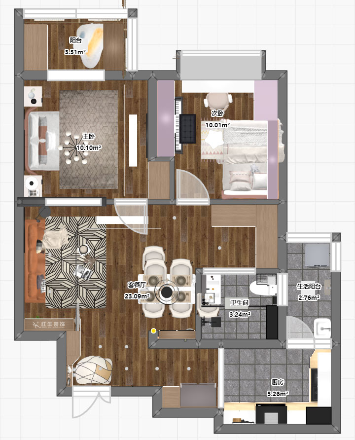 劉曉芳｜拉德芳斯12-1303-76㎡-現(xiàn)代風(fēng)格｜2室1廳1衛(wèi)｜老房裝修｜定制家｜全包11