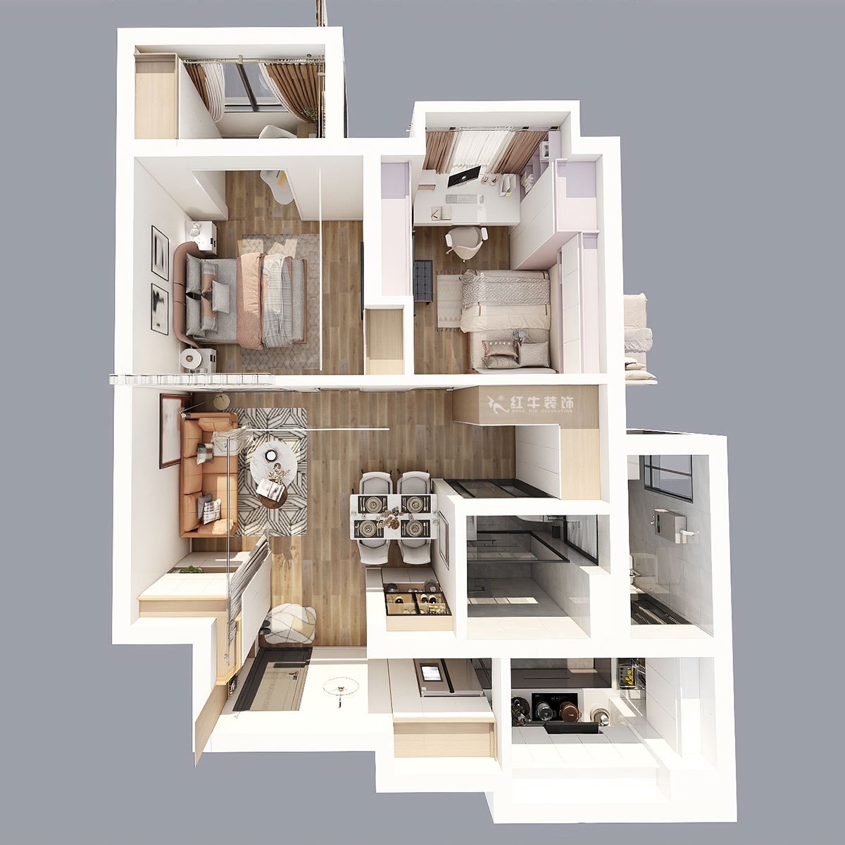 劉曉芳｜拉德芳斯12-1303-76㎡-現(xiàn)代風(fēng)格｜2室1廳1衛(wèi)｜老房裝修｜定制家｜全包11