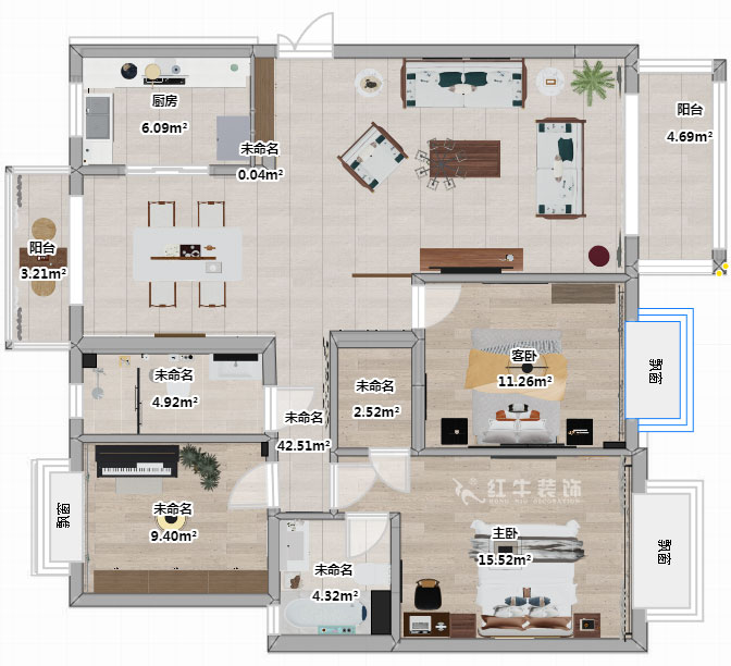 蔣?。愀窭锢瓥|苑6-302-130㎡-新中式風(fēng)格｜3室2廳2衛(wèi)｜舊房裝修｜定制家￥158973｜全包19萬｜00_03平面彩圖