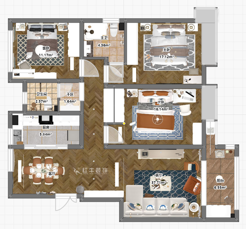劉萍萍｜紫金佳苑11-801-130㎡-簡(jiǎn)歐風(fēng)格｜4室2廳2衛(wèi)｜老房裝修｜定制家￥183694｜全包18