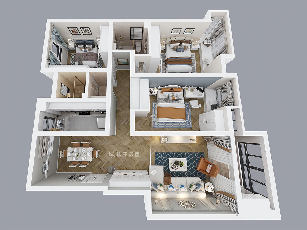 劉萍萍｜紫金佳苑11-801-130㎡-簡(jiǎn)歐風(fēng)格｜4室2廳2衛(wèi)｜老房裝修｜定制家￥183694｜全包18