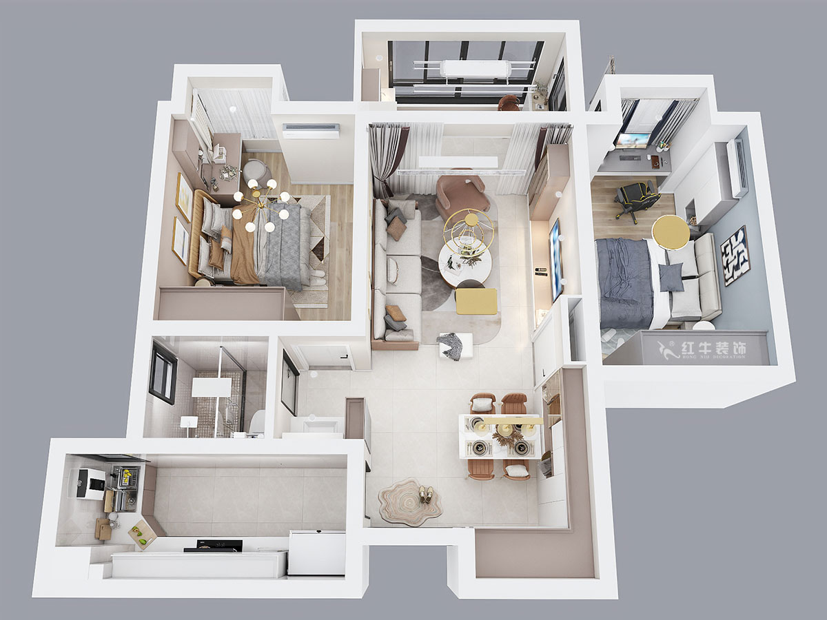 朱彥｜濱江雅園4-1703-88㎡-簡約風(fēng)格｜2室2廳1衛(wèi)｜新房裝修｜定制家￥112400｜全包12萬｜00_04鳥瞰圖