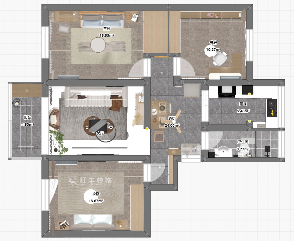 魏明花｜五條巷3號502室-98㎡-現(xiàn)代簡約風格｜3室2廳1衛(wèi)｜二手房裝修｜定制家￥135762｜全包13萬｜00_03平面彩圖