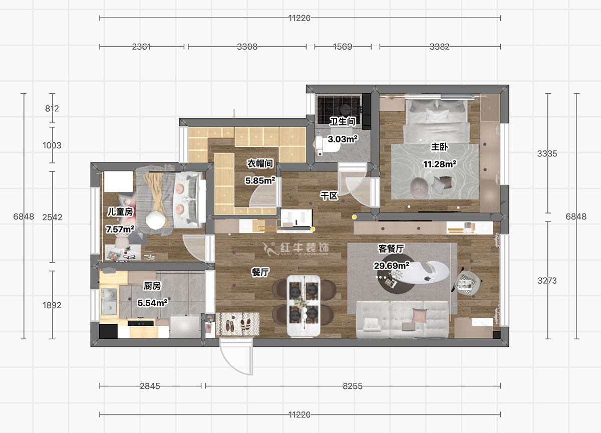顧娟｜中南世紀(jì)雅苑1-2-3205-95㎡-現(xiàn)代風(fēng)格｜3室2廳1衛(wèi)｜新房裝修｜定制家￥103900｜全包12