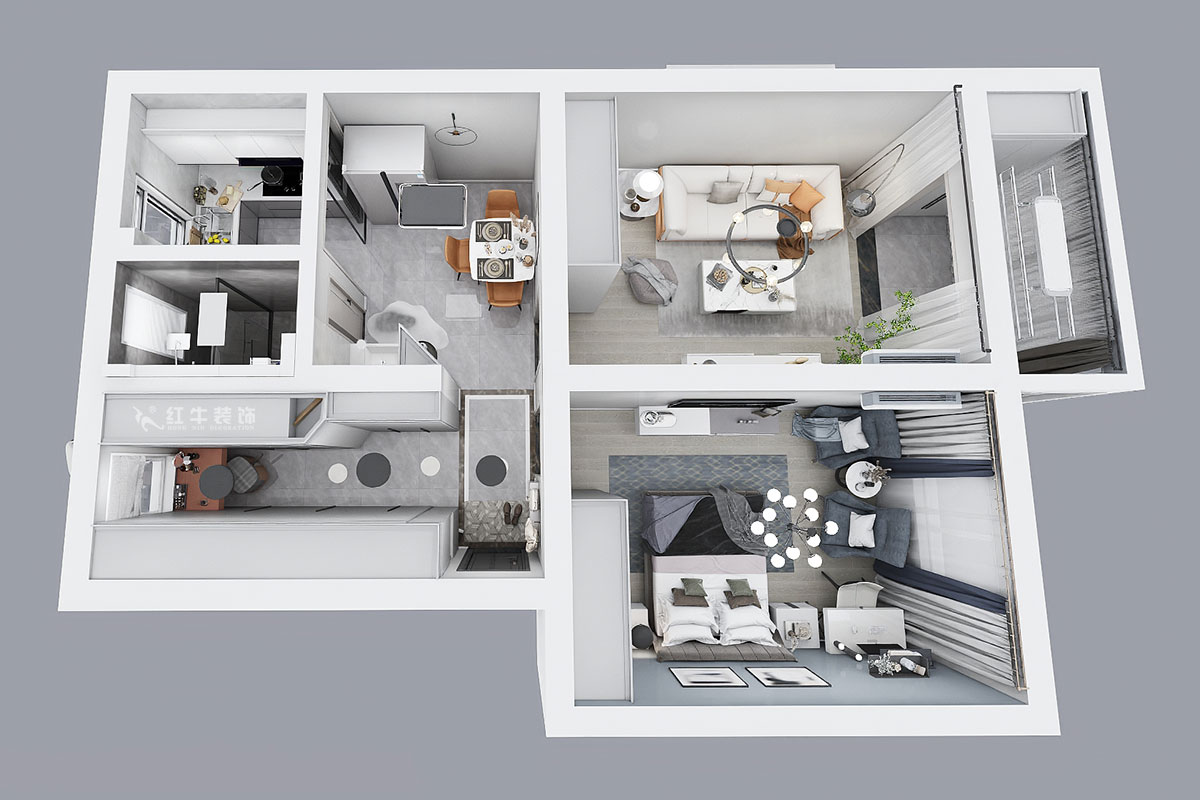 孟憲濤｜陳家牌坊2-404-74㎡-簡(jiǎn)約風(fēng)格｜3室1廳1衛(wèi)｜新房裝修｜定制家｜全包12萬｜00_04鳥瞰圖