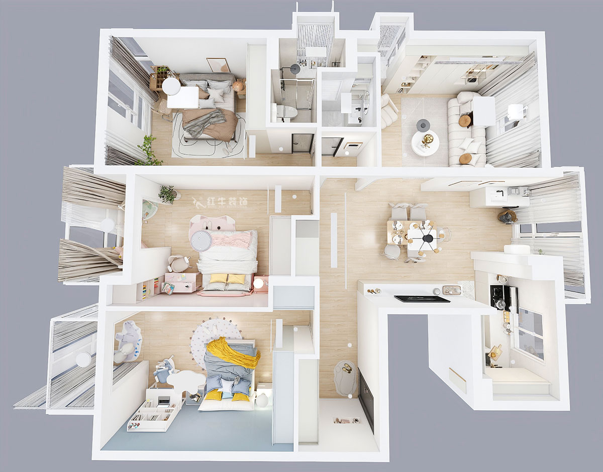 朱彥｜仁恒翠竹園26-204-130㎡-簡(jiǎn)約風(fēng)格｜3室2廳2衛(wèi)｜老房裝修｜定制家｜全包20萬(wàn)｜00_04鳥(niǎo)瞰圖