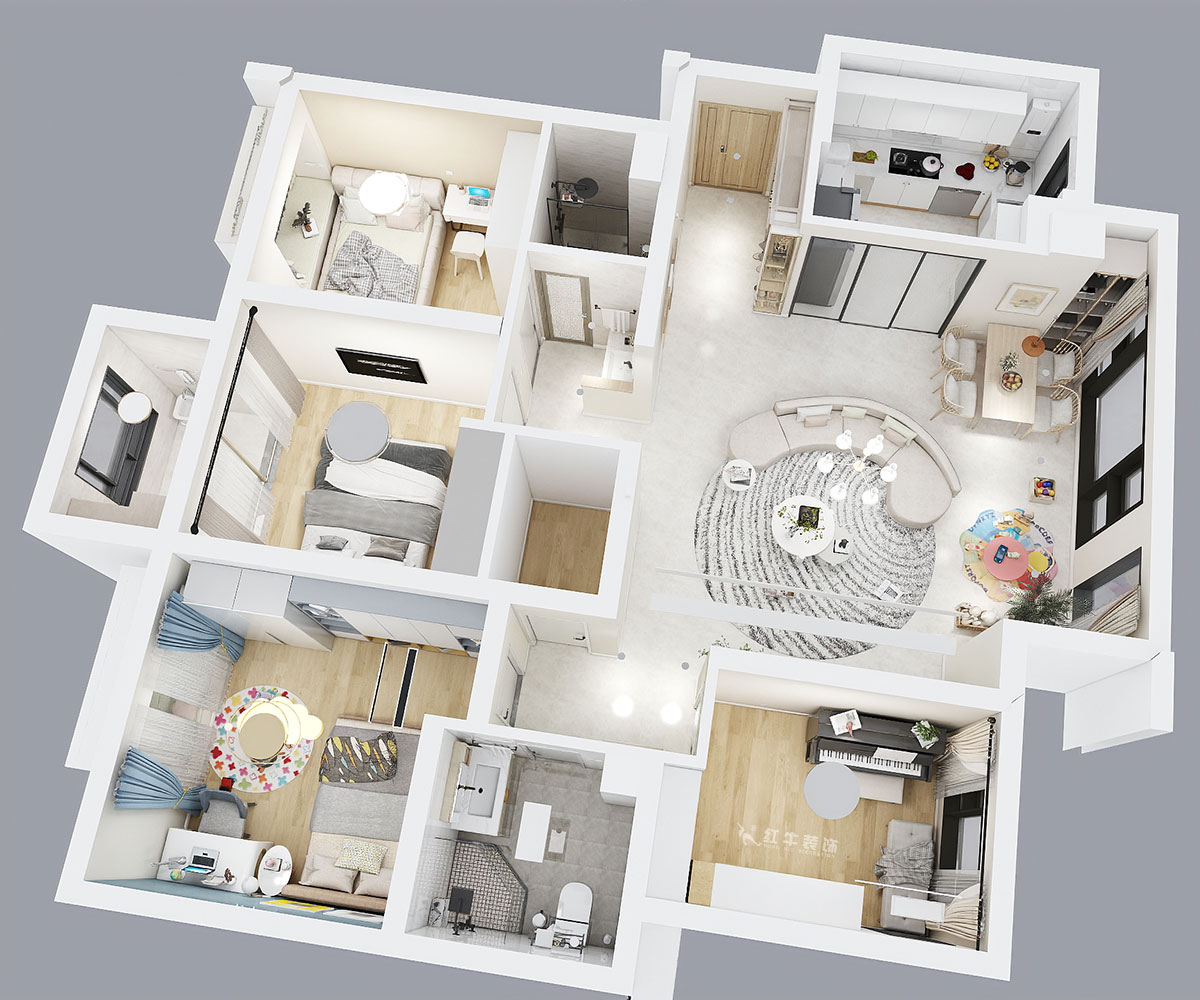 魏利利｜萬(wàn)達(dá)茂御湖世家二期7-1905-131㎡-現(xiàn)代簡(jiǎn)約風(fēng)格｜4室2廳2衛(wèi)｜毛坯房裝修｜定制家｜全包17萬(wàn)｜00_04鳥瞰圖