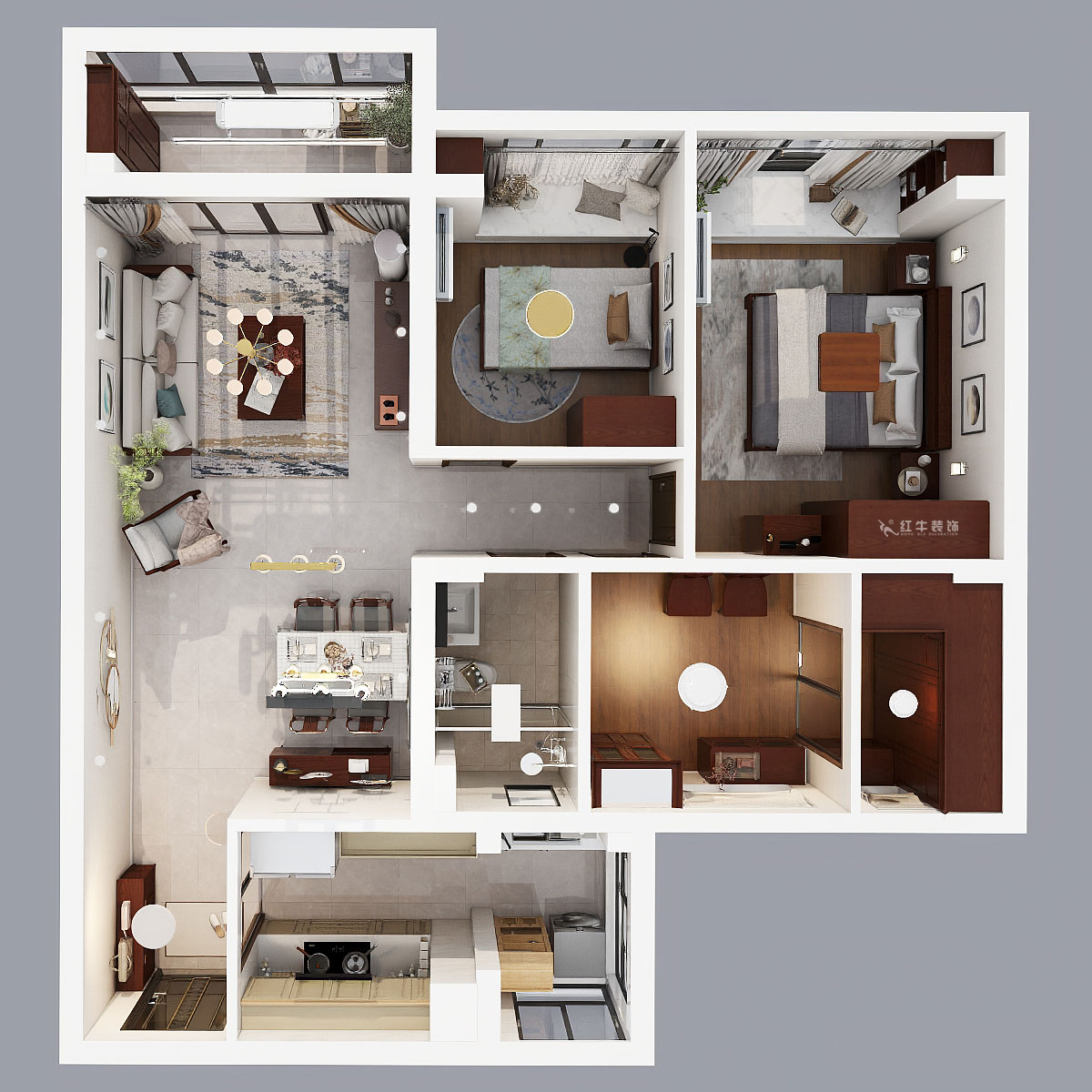 孟憲濤｜句容碧桂園星悅灣20-2-604-105㎡-簡中風(fēng)格｜3室1廳1衛(wèi)｜新房裝修｜定制家｜全包14萬｜00_04鳥瞰圖