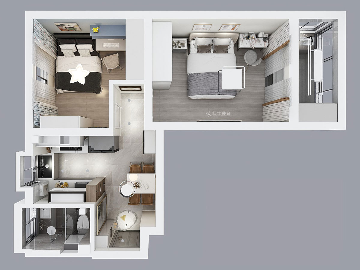 賈庭｜百花小區(qū)145號-1-201-52㎡-現(xiàn)代風格｜2室1廳1廚1衛(wèi)｜老房裝修｜定制家｜全包7