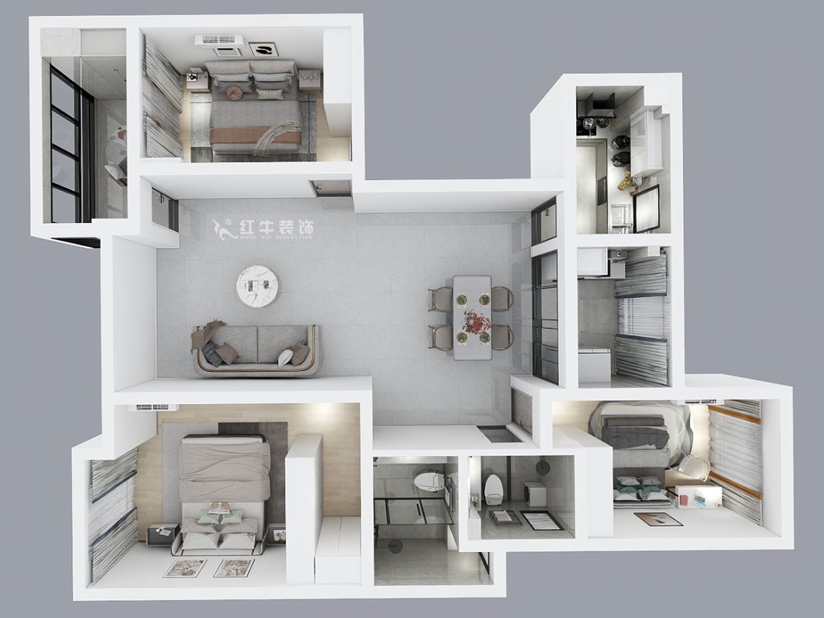 蔣?。泻Ｈ{麗舍東苑1-1003-135㎡-現代簡約風格｜3室2廳2衛(wèi)｜老房裝修｜定制家｜全包20萬｜00_04鳥瞰圖