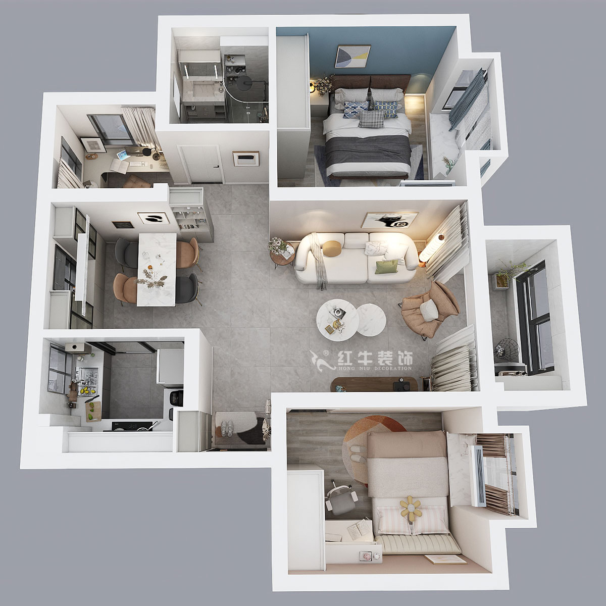 孟憲濤｜云祿花園12-801-80㎡-現(xiàn)代簡(jiǎn)約風(fēng)格｜3室1廳1衛(wèi)｜新房裝修｜定制家｜全包12萬(wàn)｜00_04鳥(niǎo)瞰圖