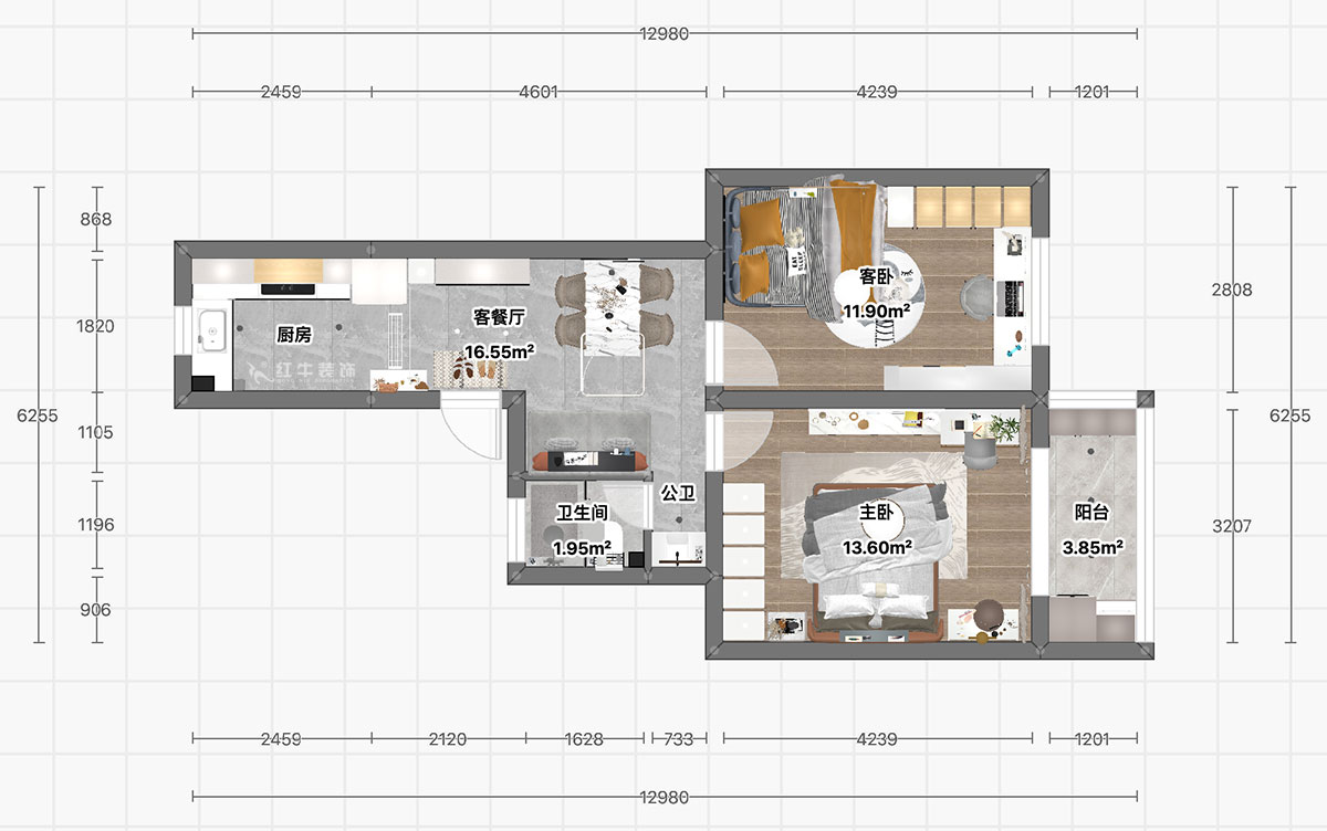 顧娟｜清涼山莊50號(hào)6-501-60㎡-現(xiàn)代風(fēng)格｜2室2廳1衛(wèi)｜舊房裝修｜定制家｜全包11