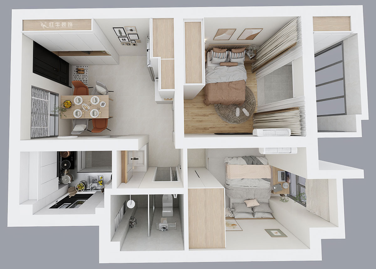 賈庭｜化建二村2-304-50㎡-現(xiàn)代風格｜2室1廳1廚1衛(wèi)｜新房裝修｜定制家｜全包8