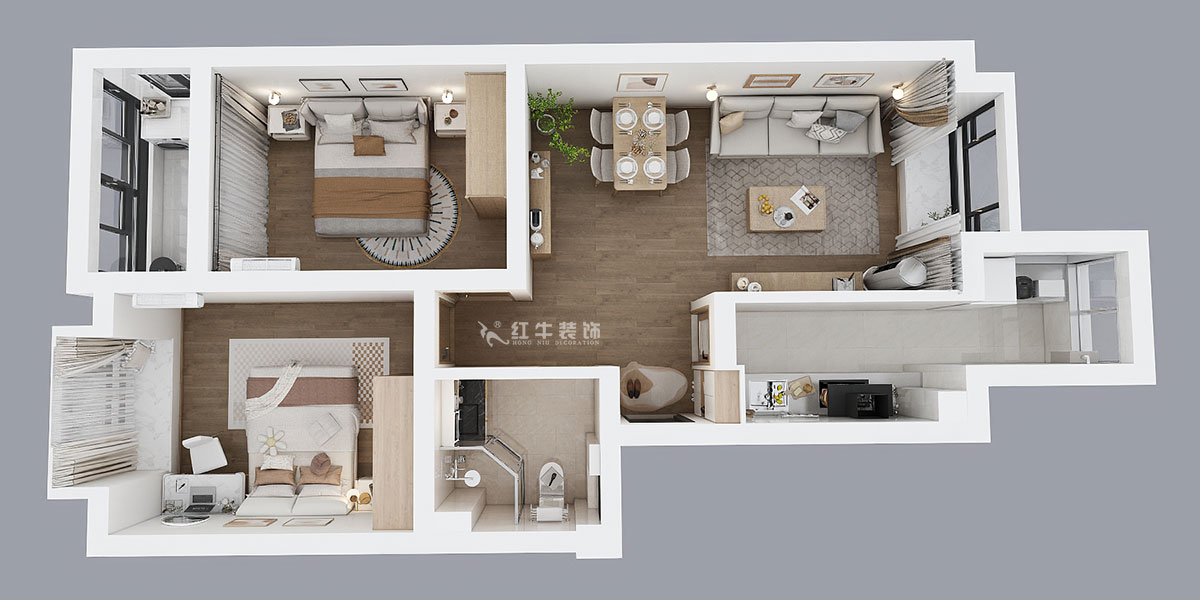 劉小勇｜燕禾園10-3-1002-82㎡-現(xiàn)代簡約風格｜2室2廳1衛(wèi)｜老房裝修｜定制家｜全包11萬｜00_04鳥瞰圖
