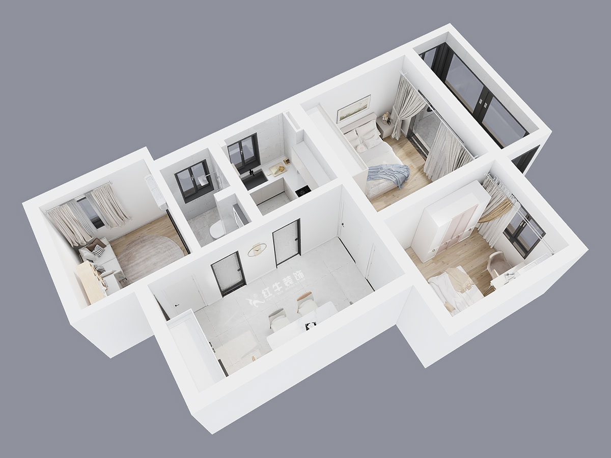 蔣?。ㄠ捖纷≌^(qū)72-1806-70㎡-現(xiàn)代簡約風(fēng)格｜3室1廳1衛(wèi)｜老房裝修｜定制家｜全包10萬｜00_04鳥瞰圖