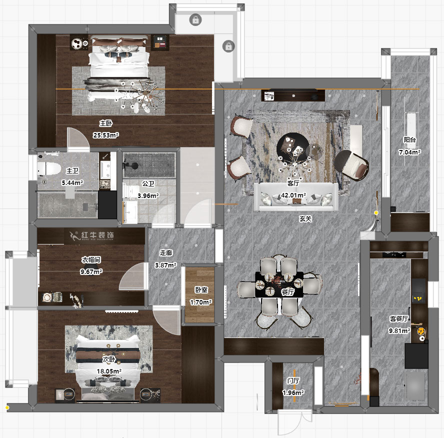 蔣?。┞°懢舾?-501-170㎡-中式風(fēng)格｜3室2廳2衛(wèi)｜舊房裝修｜定制家｜全包22萬｜00_03平面彩圖