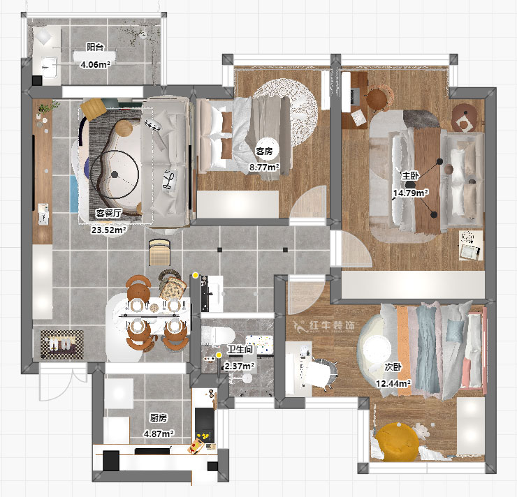 吳波｜花漾紫郡13-1102-95㎡-現(xiàn)代簡約風格｜3室2廳1衛(wèi)｜新房裝修｜定制家｜全包12