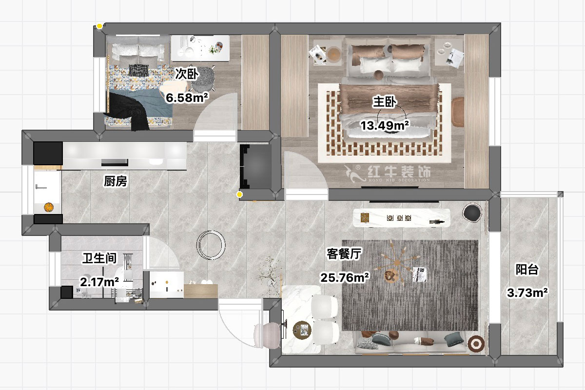 朱彥｜養(yǎng)回紅村5號(hào)小區(qū)5-1-101-65㎡-現(xiàn)代簡(jiǎn)約風(fēng)格｜3室1廳1衛(wèi)｜老房裝修｜定制家｜全包11萬(wàn)｜00_03平面彩圖
