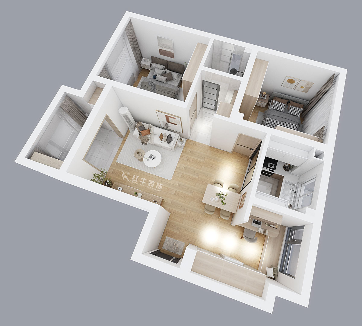 陸利民｜文墨花苑10-909-87㎡-現(xiàn)代風(fēng)格｜3室2廳1衛(wèi)｜舊房裝修｜定制家｜全包12萬(wàn)｜00_05鳥瞰圖