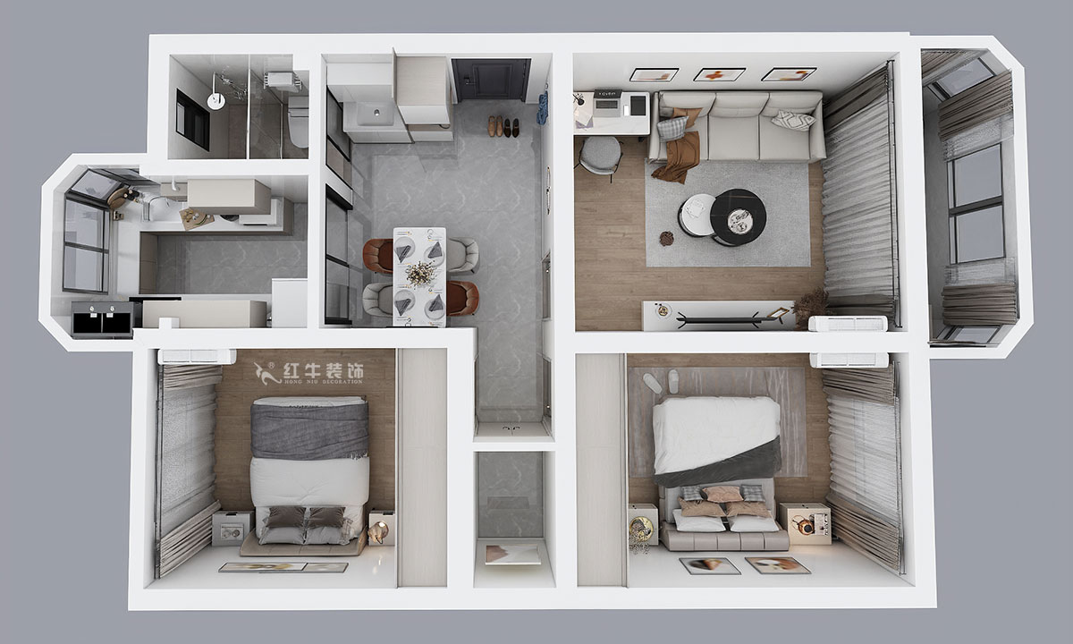蔣?。r(nóng)科院住宅小區(qū)36-2-304-75㎡-現(xiàn)代簡(jiǎn)約風(fēng)格｜3室1廳1衛(wèi)｜老房裝修｜定制家｜全包11萬(wàn)｜00_04鳥(niǎo)瞰圖
