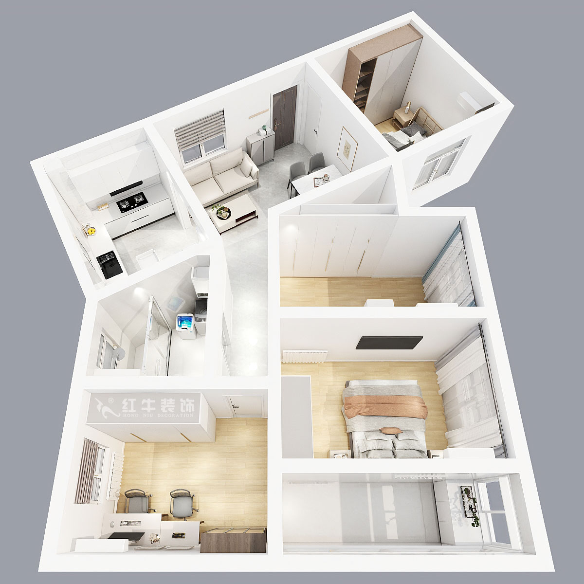 張智猿｜長(zhǎng)營(yíng)村145號(hào)1-306-100㎡-現(xiàn)代簡(jiǎn)約風(fēng)格｜4室1廳1衛(wèi)｜老房裝修｜定制家｜全包15萬｜00_05鳥瞰圖