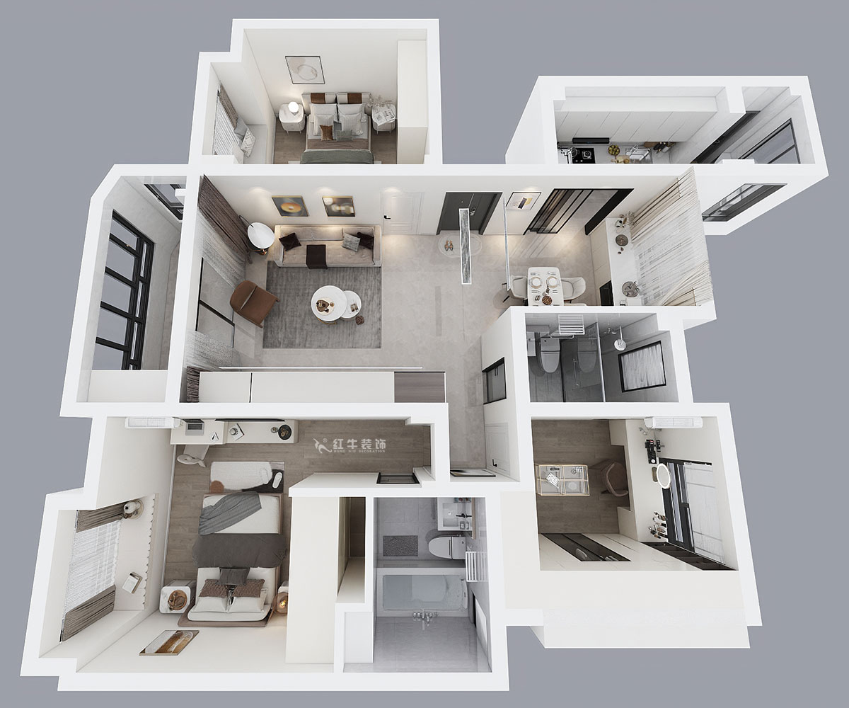 蔣?。靼l(fā)香山郡24-503-125㎡-現(xiàn)代簡約風(fēng)格｜3室2廳2衛(wèi)｜新房裝修｜定制家｜全包17萬｜00_04鳥瞰圖