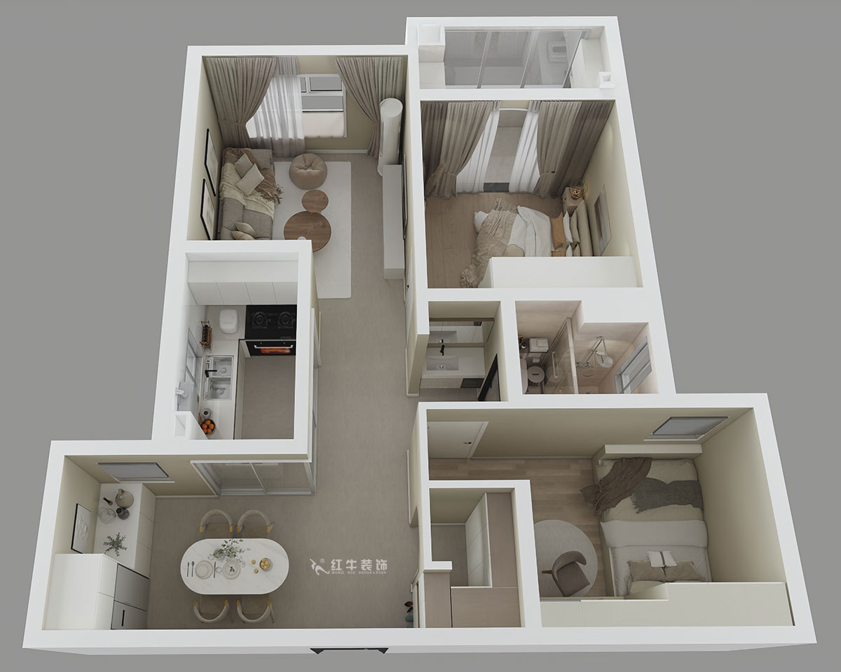 蔣?。o雅嘉園二期4-602-80㎡-現(xiàn)代簡約風格｜2室2廳1衛(wèi)｜新房裝修｜定制家｜全包12萬｜00_04鳥瞰圖