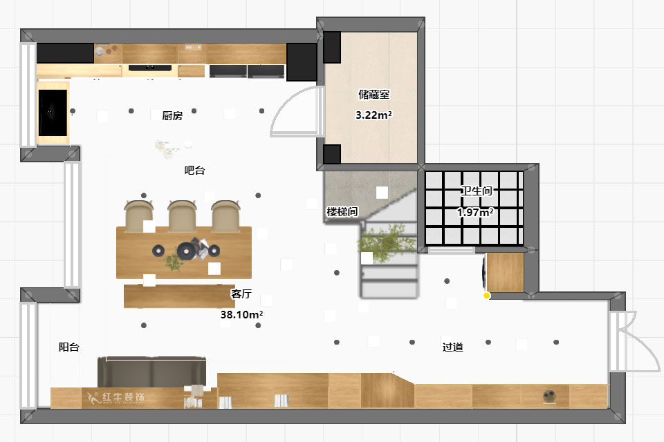 陸利民｜長發(fā)中心C棟302-100㎡-現(xiàn)代風格｜2室1廳2衛(wèi)｜舊房裝修｜定制家｜全包12萬｜00_04平面彩圖