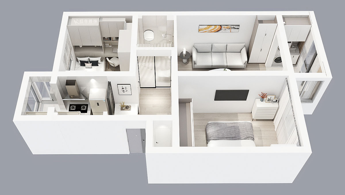 蔣?。驳吕?0號玻纖院小區(qū)14-103-65㎡-現(xiàn)代簡約風(fēng)格｜3室1廳1衛(wèi)｜老房裝修｜定制家｜全包10萬｜00_04鳥瞰圖