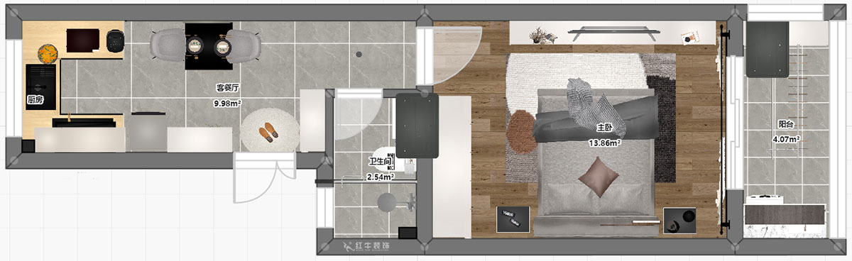 孟憲濤｜殷高巷55-301-50㎡-現(xiàn)代簡約風(fēng)格｜1室1廳1衛(wèi)｜老房裝修｜定制家｜全包8萬｜00_03平面彩圖