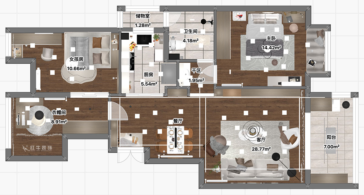 吳波｜紫金華府47-505-94㎡-現(xiàn)代簡約風格｜3室2廳1衛(wèi)｜新房裝修｜定制家｜全包12