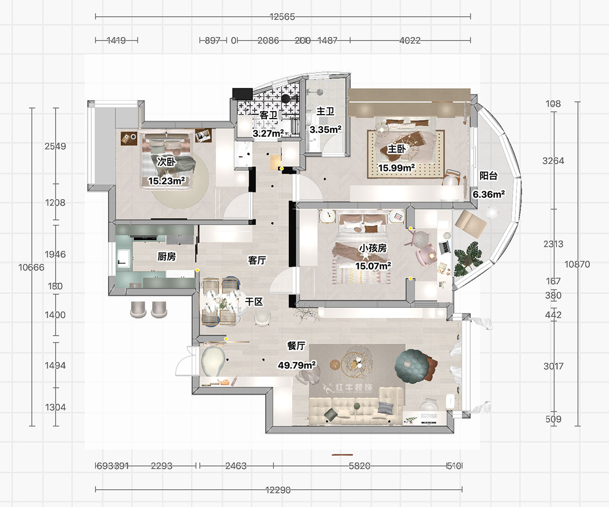 顧娟｜翠島花城荷田苑6-101-135㎡-現(xiàn)代簡(jiǎn)約風(fēng)格｜3室2廳2衛(wèi)｜舊房裝修｜定制家｜全包19萬｜00_03平面彩圖