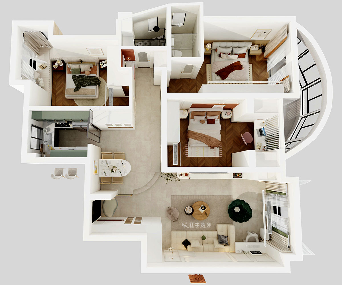 顧娟｜翠島花城荷田苑6-101-135㎡-現(xiàn)代簡(jiǎn)約風(fēng)格｜3室2廳2衛(wèi)｜舊房裝修｜定制家｜全包19萬｜00_04鳥瞰圖