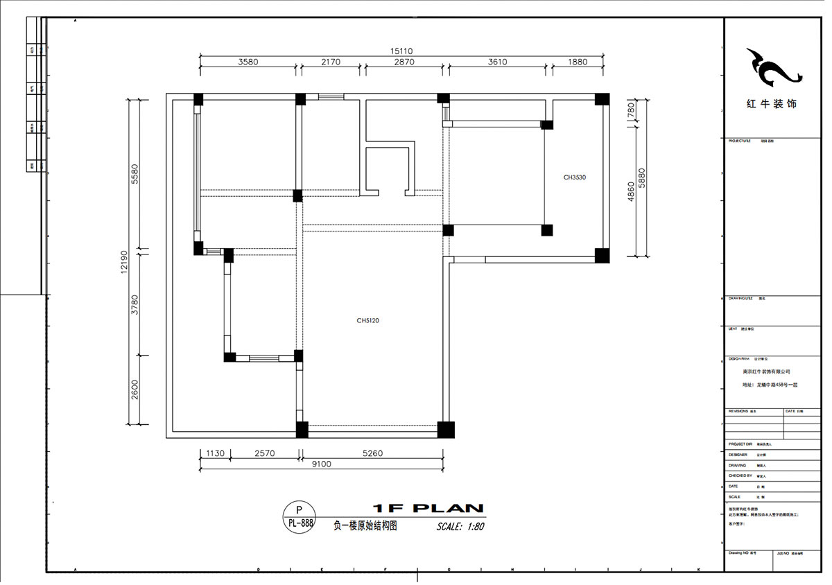 劉小勇｜雅園21-101-390㎡-現(xiàn)代奢華風(fēng)格｜9室2廳6衛(wèi)｜三層別墅裝修｜定制家｜全包｜00_01負(fù)一樓原始結(jié)構(gòu)圖