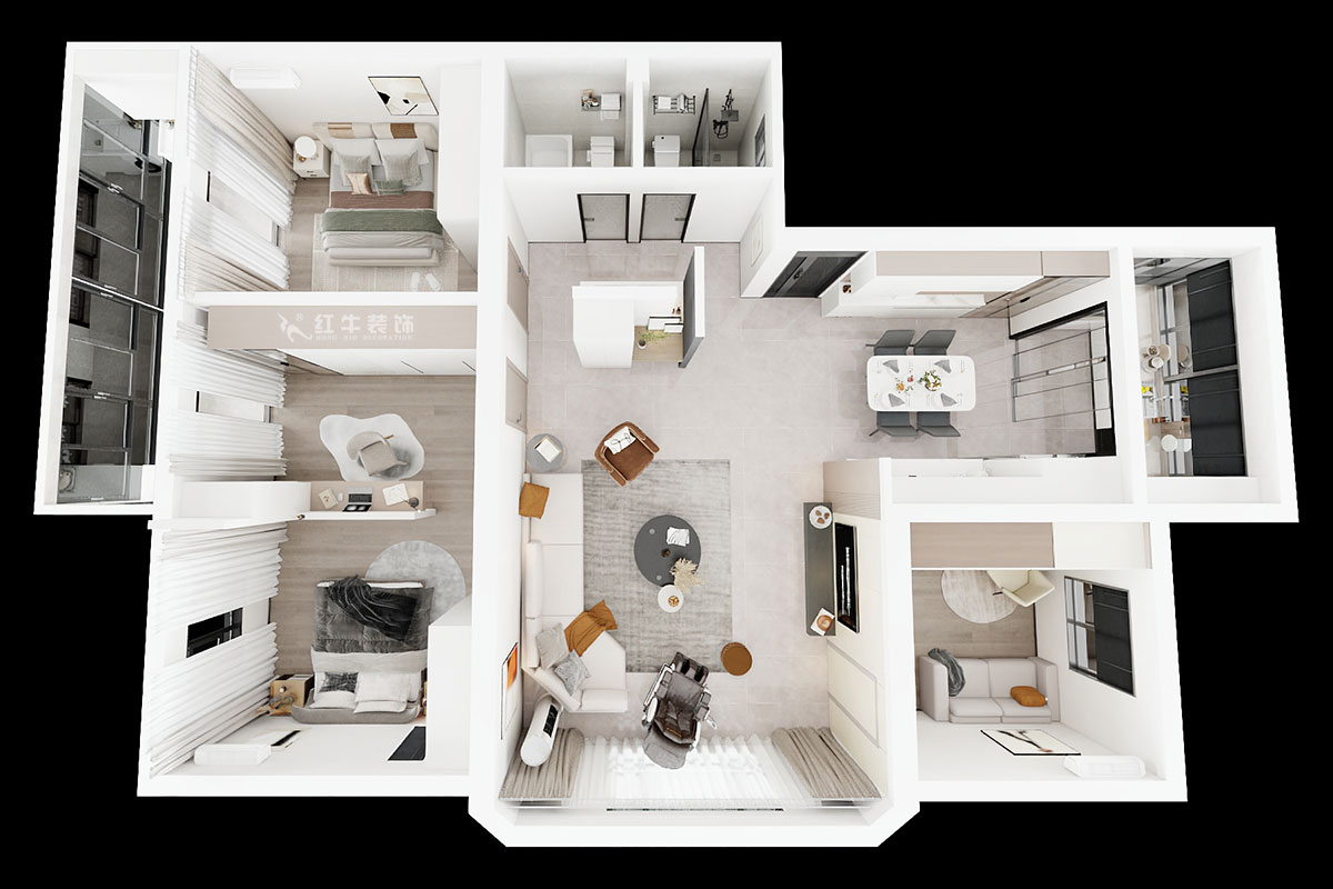 蔣?。鼥|升花苑5-501-140㎡-現(xiàn)代簡約風(fēng)格｜4室2廳2衛(wèi)｜老房裝修｜定制家｜全包20萬｜00_04鳥瞰圖