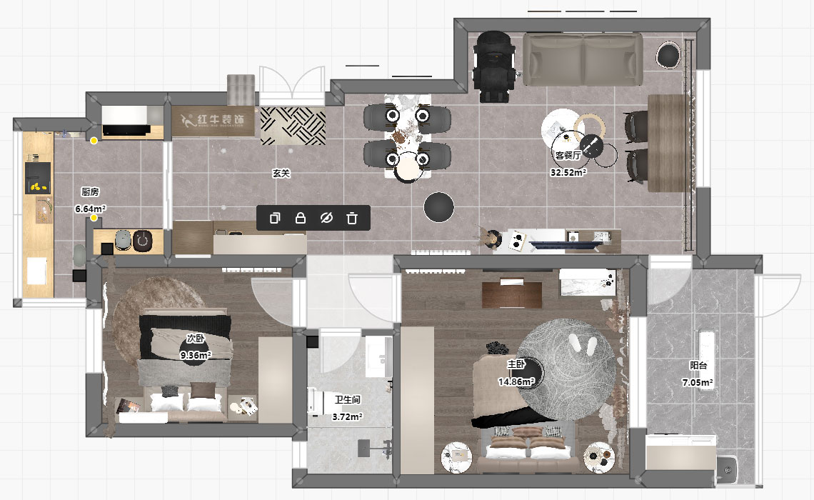 蔣?。欉\嘉園12-104-90㎡-現代簡約風格｜2室2廳2衛(wèi)｜老房裝修｜定制家｜全包13萬｜00_03平面彩圖