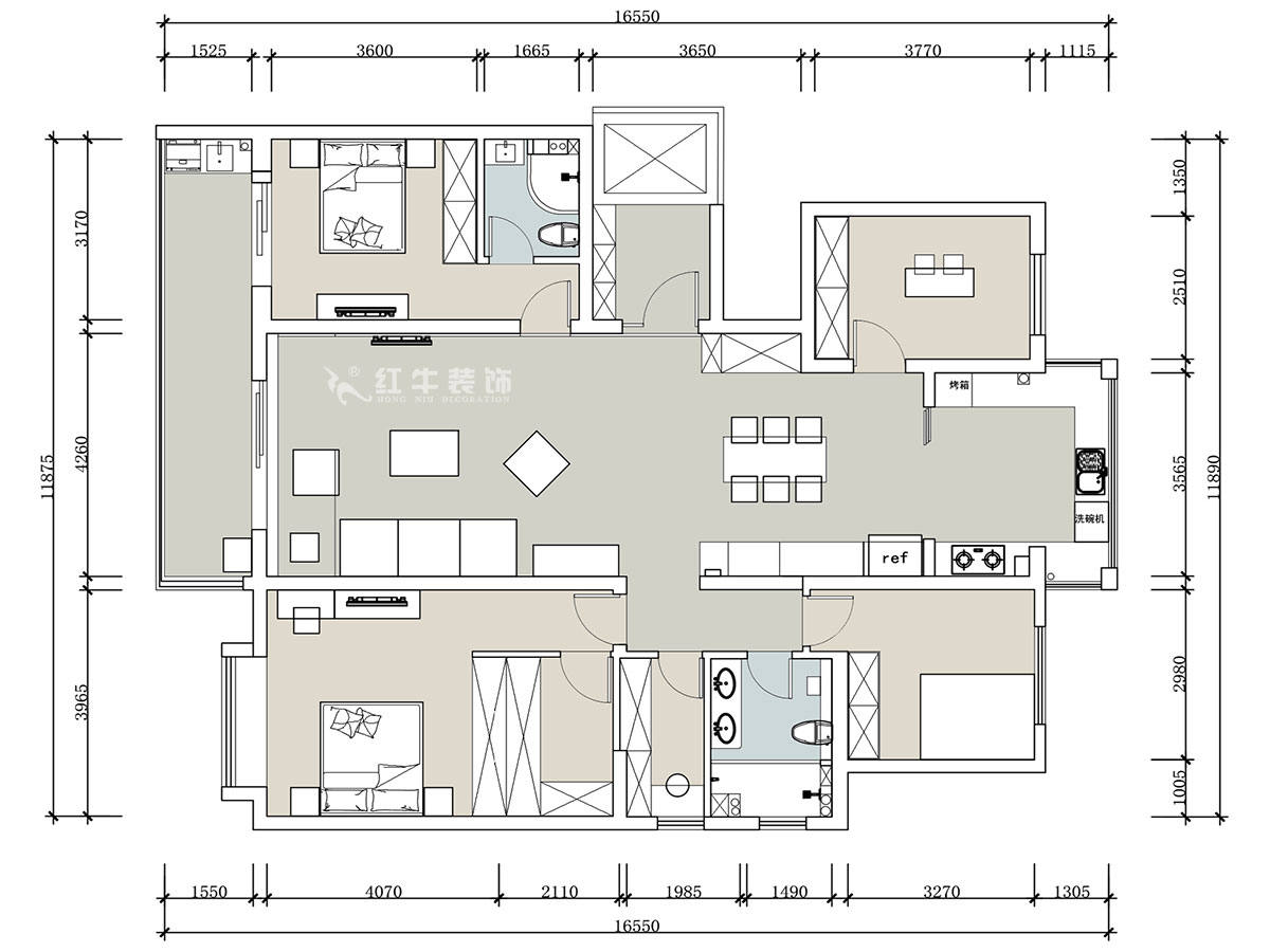 【實景案例】蔣?。幸卞\繡華府中苑-180㎡-新中式風格｜5室2廳2衛(wèi)｜新房裝修｜定制家｜全包28萬｜00_01平面布置圖