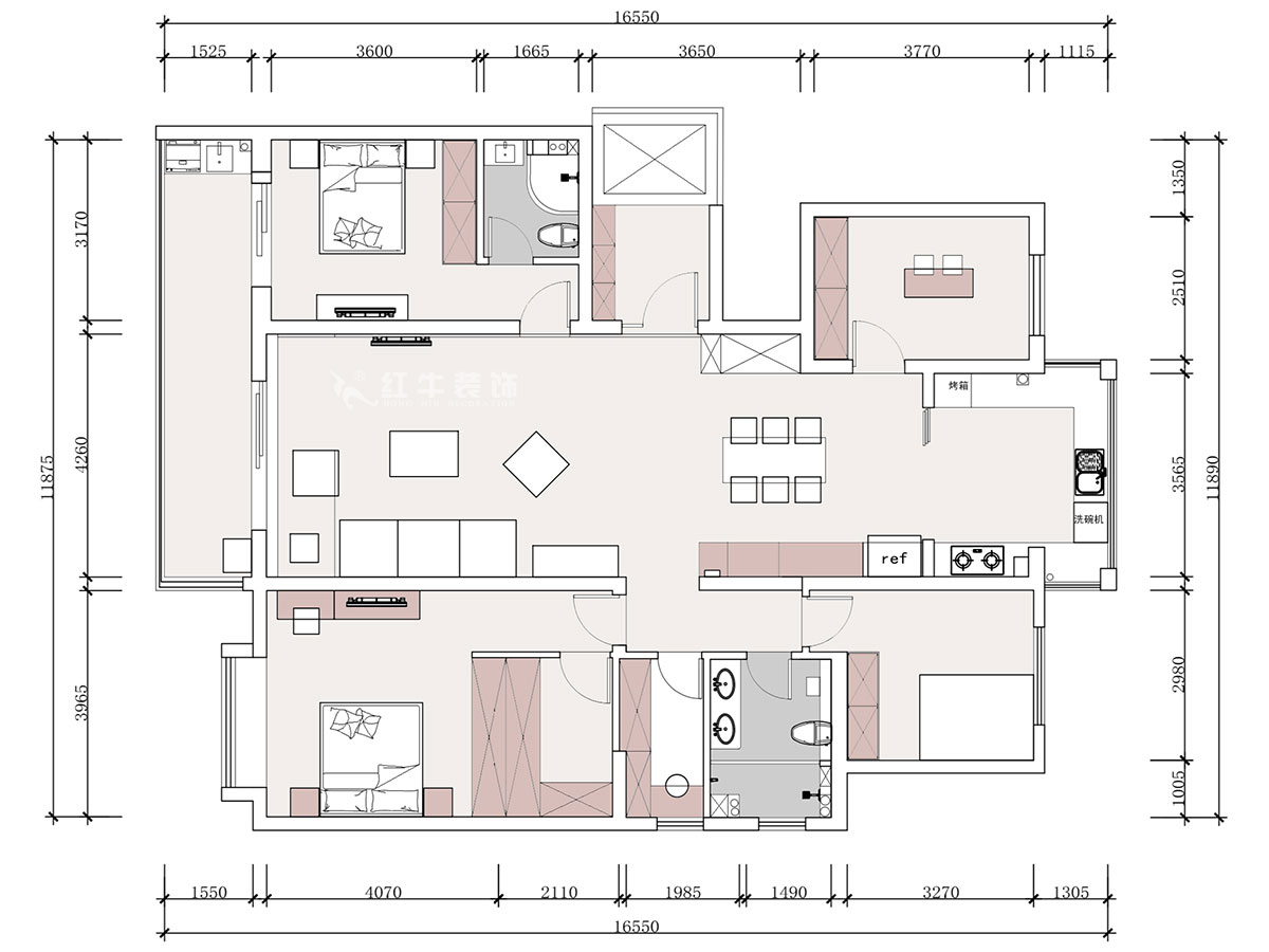 【實景案例】蔣琛｜中冶錦繡華府中苑-180㎡-新中式風格｜5室2廳2衛(wèi)｜新房裝修｜定制家｜全包28萬｜00_02平面布置圖