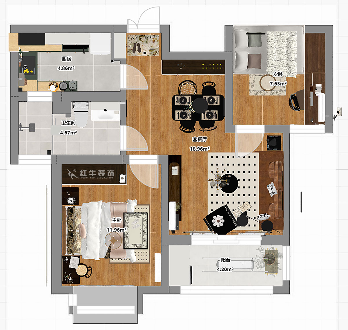 蔣?。鞚櫝鞘謪^(qū)23-802-65㎡-現(xiàn)代簡約風(fēng)格｜2室1廳1衛(wèi)｜老房裝修｜定制家｜全包11萬｜00_03平面彩圖