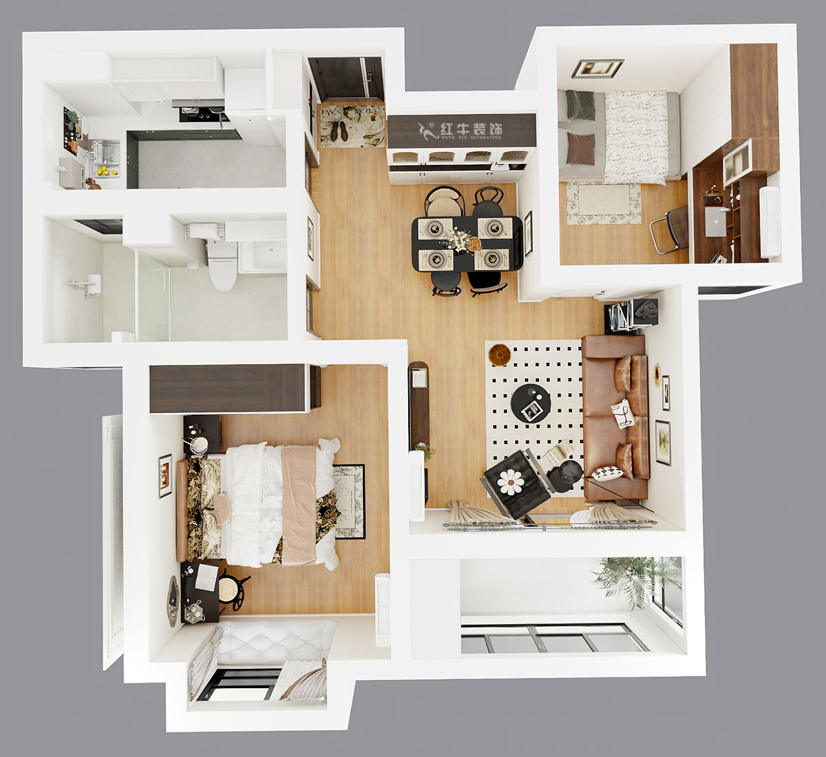 蔣?。鞚櫝鞘謪^(qū)23-802-65㎡-現(xiàn)代簡約風(fēng)格｜2室1廳1衛(wèi)｜老房裝修｜定制家｜全包11萬｜00_04鳥瞰圖