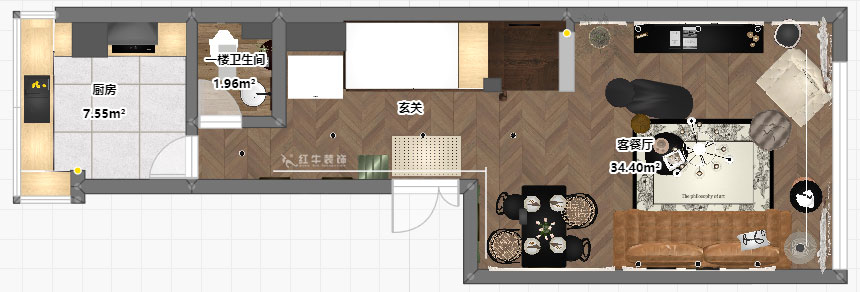 吳波｜翠屏國際香樟苑-7-404-124㎡-現(xiàn)代風格｜3室2廳2衛(wèi)｜二手房裝修｜定制家｜全包17萬｜00_05一樓平面彩圖