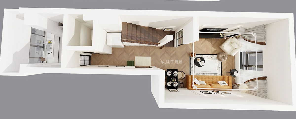 吳波｜翠屏國際香樟苑-7-404-124㎡-現(xiàn)代風格｜3室2廳2衛(wèi)｜二手房裝修｜定制家｜全包17萬｜00_07一層鳥瞰圖